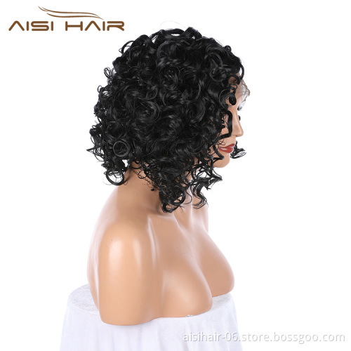 Aisi Hair Short Afro Kinky Curly Wig Cosplay Natural Black Lace Front Wig Side Part Lace Frontal Hair Wigs For Black White Women